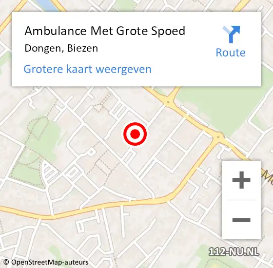 Locatie op kaart van de 112 melding: Ambulance Met Grote Spoed Naar Dongen, Biezen op 18 november 2015 08:49