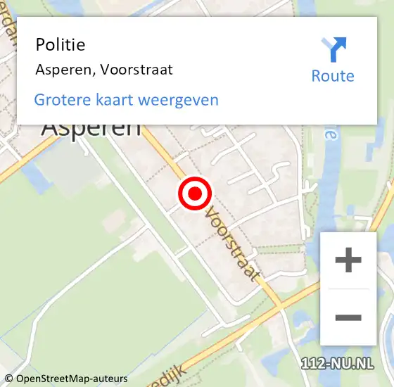 Locatie op kaart van de 112 melding: Politie Asperen, Voorstraat op 18 november 2015 08:50