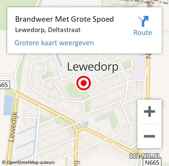 Locatie op kaart van de 112 melding: Brandweer Met Grote Spoed Naar Lewedorp, Deltastraat op 18 november 2015 09:03