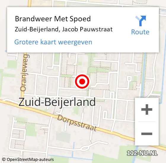 Locatie op kaart van de 112 melding: Brandweer Met Spoed Naar Zuid-Beijerland, Jacob Pauwstraat op 18 november 2015 09:32