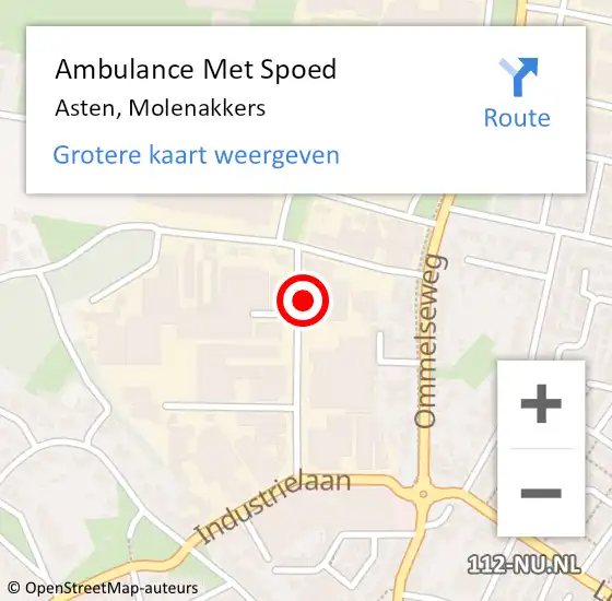 Locatie op kaart van de 112 melding: Ambulance Met Spoed Naar Asten, Molenakkers op 18 november 2015 10:22