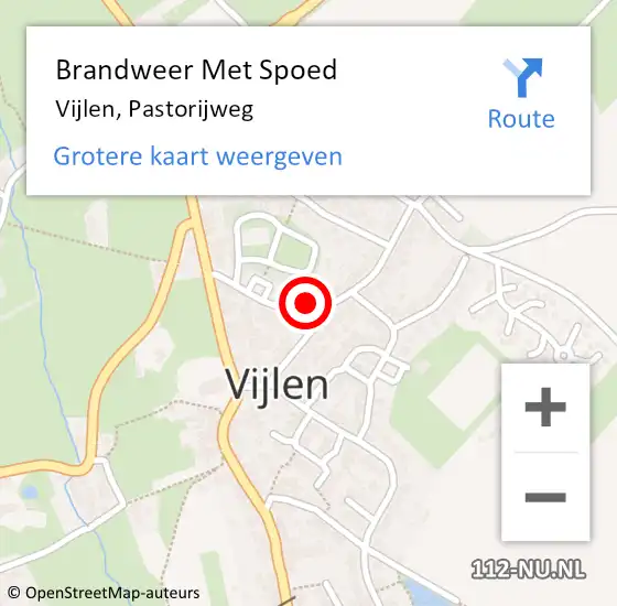 Locatie op kaart van de 112 melding: Brandweer Met Spoed Naar Vijlen, Pastorijweg op 18 november 2015 10:23