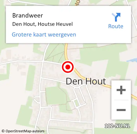 Locatie op kaart van de 112 melding: Brandweer Den Hout, Houtse Heuvel op 18 november 2015 10:59