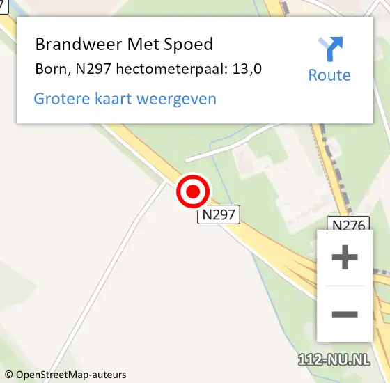 Locatie op kaart van de 112 melding: Brandweer Met Spoed Naar Born, N297 hectometerpaal: 13,0 op 18 november 2015 11:21