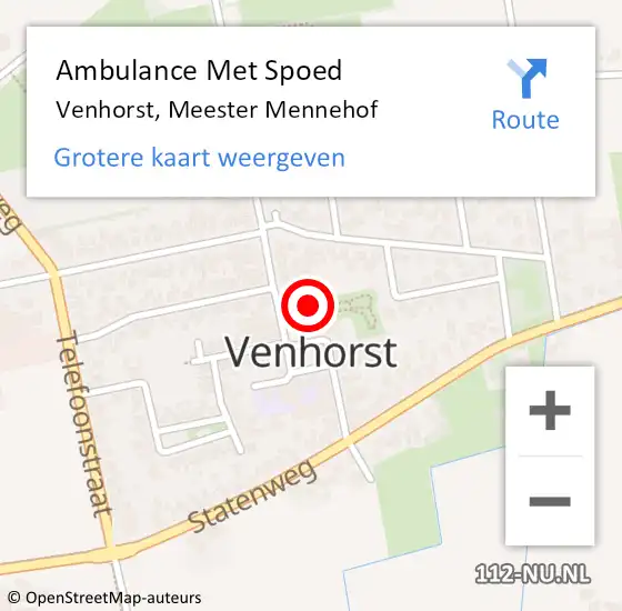 Locatie op kaart van de 112 melding: Ambulance Met Spoed Naar Venhorst, Meester Mennehof op 18 november 2015 12:52