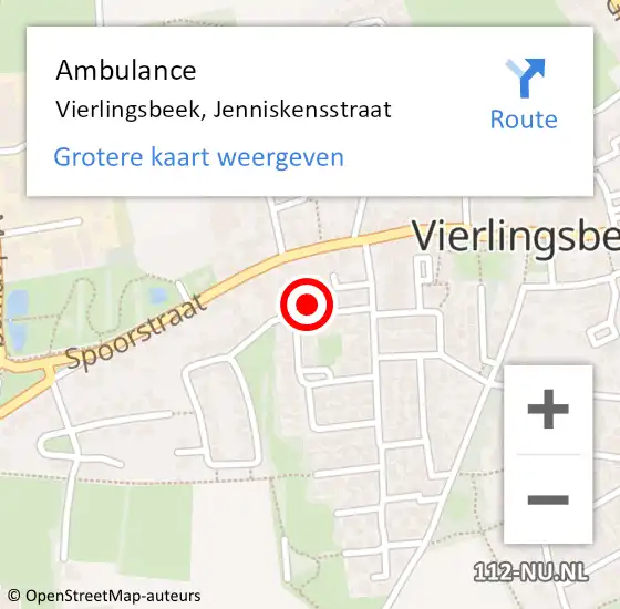 Locatie op kaart van de 112 melding: Ambulance Vierlingsbeek, Jenniskensstraat op 18 november 2015 13:31