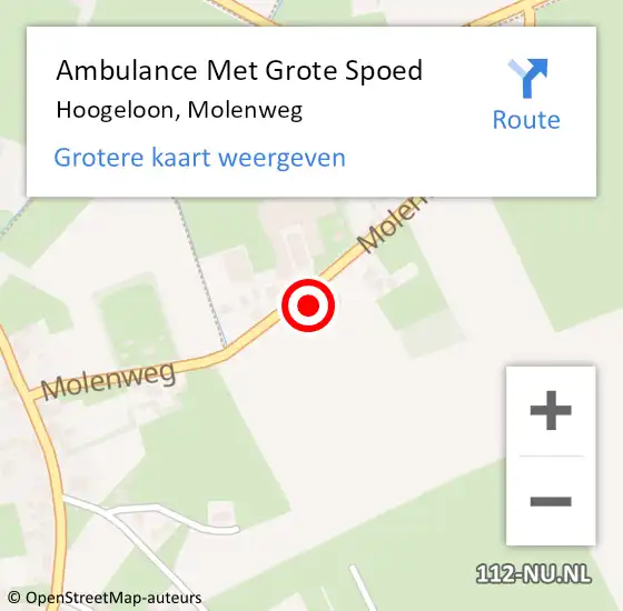 Locatie op kaart van de 112 melding: Ambulance Met Grote Spoed Naar Hoogeloon, Molenweg op 18 november 2015 13:51
