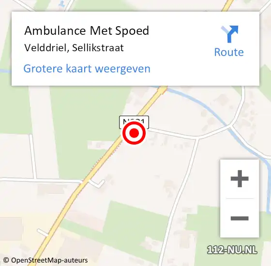 Locatie op kaart van de 112 melding: Ambulance Met Spoed Naar Velddriel, Sellikstraat op 18 november 2015 14:49