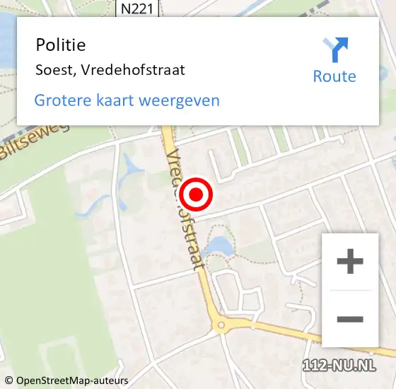 Locatie op kaart van de 112 melding: Politie Soest, Vredehofstraat op 18 november 2015 16:49