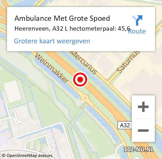 Locatie op kaart van de 112 melding: Ambulance Met Grote Spoed Naar Heerenveen, A32 L hectometerpaal: 45,6 op 18 november 2015 17:43