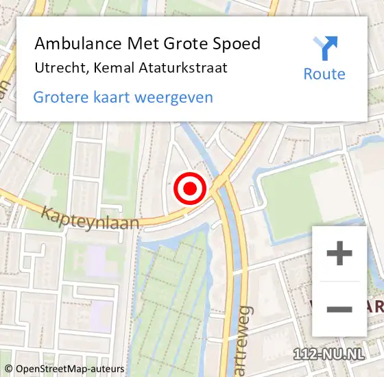 Locatie op kaart van de 112 melding: Ambulance Met Grote Spoed Naar Utrecht, Kemal Ataturkstraat op 18 november 2015 18:22