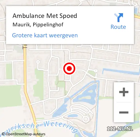 Locatie op kaart van de 112 melding: Ambulance Met Spoed Naar Maurik, Pippelinghof op 18 november 2015 20:07