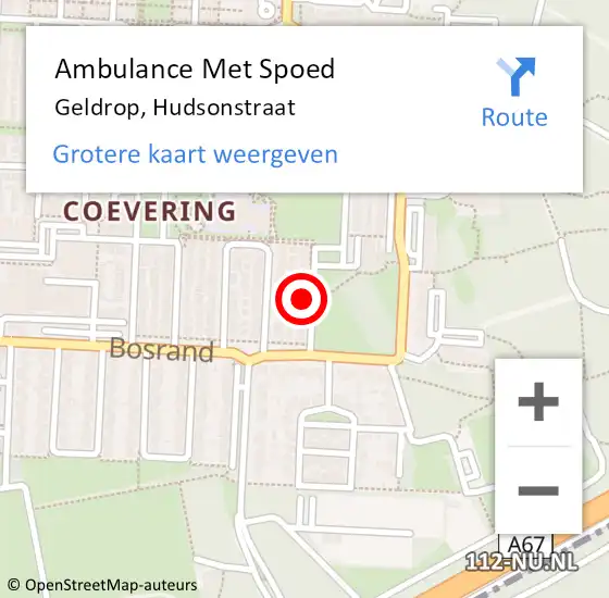 Locatie op kaart van de 112 melding: Ambulance Met Spoed Naar Geldrop, Hudsonstraat op 18 november 2015 22:21