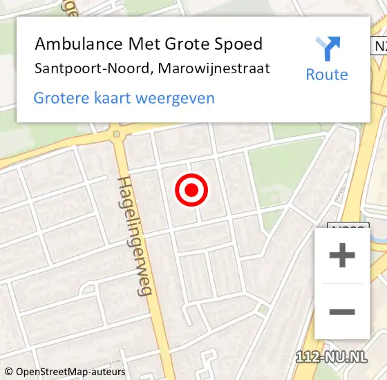 Locatie op kaart van de 112 melding: Ambulance Met Grote Spoed Naar Santpoort-Noord, Marowijnestraat op 18 november 2015 22:35