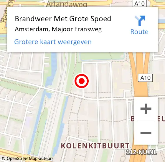 Locatie op kaart van de 112 melding: Brandweer Met Grote Spoed Naar Amsterdam, Majoor Fransweg op 19 november 2015 00:15