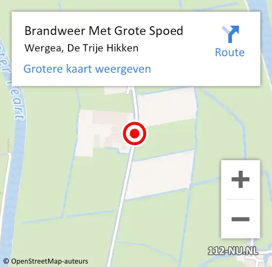 Locatie op kaart van de 112 melding: Brandweer Met Grote Spoed Naar Wergea, De Trije Hikken op 19 november 2015 00:31