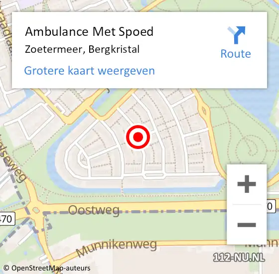 Locatie op kaart van de 112 melding: Ambulance Met Spoed Naar Zoetermeer, Bergkristal op 19 november 2015 01:46