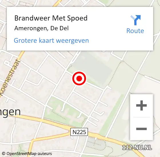 Locatie op kaart van de 112 melding: Brandweer Met Spoed Naar Amerongen, De Del op 19 november 2015 07:12