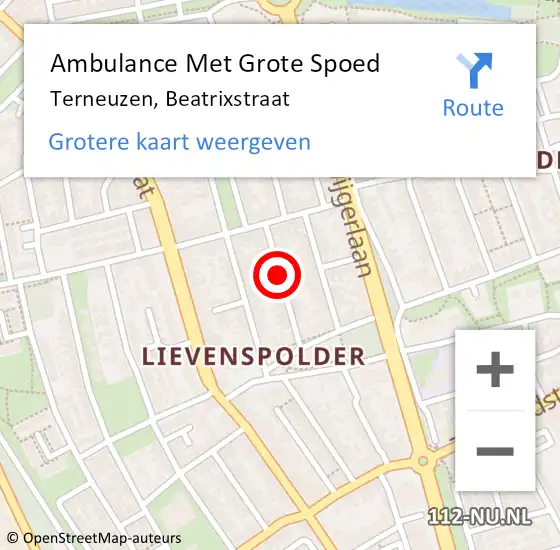 Locatie op kaart van de 112 melding: Ambulance Met Grote Spoed Naar Terneuzen, Beatrixstraat op 19 november 2015 07:20