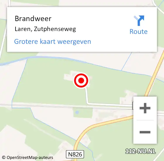 Locatie op kaart van de 112 melding: Brandweer Laren, Zutphenseweg op 19 november 2015 10:11