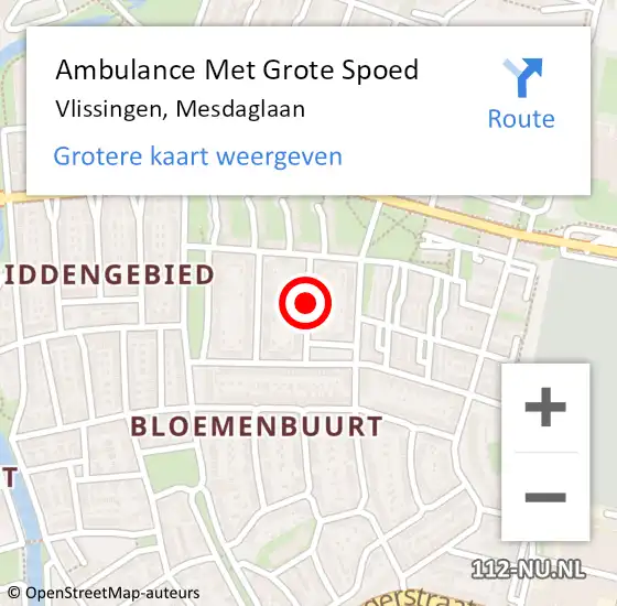 Locatie op kaart van de 112 melding: Ambulance Met Grote Spoed Naar Vlissingen, Mesdaglaan op 19 november 2015 10:44