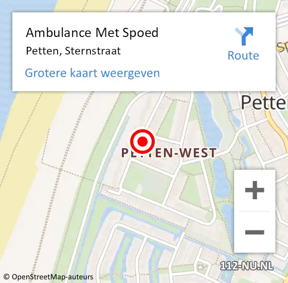 Locatie op kaart van de 112 melding: Ambulance Met Spoed Naar Petten, Sternstraat op 19 november 2015 11:32