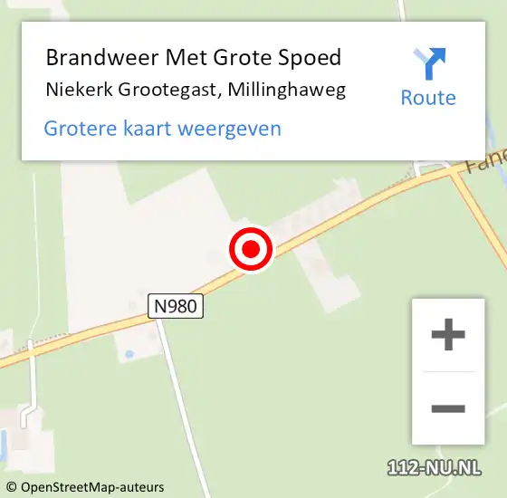 Locatie op kaart van de 112 melding: Brandweer Met Grote Spoed Naar Niekerk Grootegast, Millinghaweg op 19 november 2015 14:08