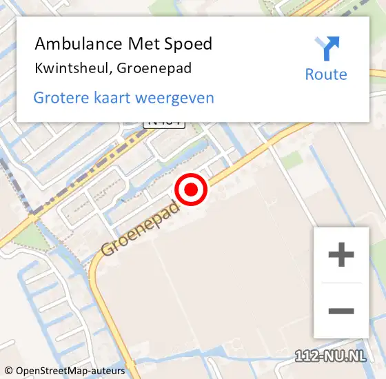 Locatie op kaart van de 112 melding: Ambulance Met Spoed Naar Kwintsheul, Groenepad op 19 november 2015 15:09