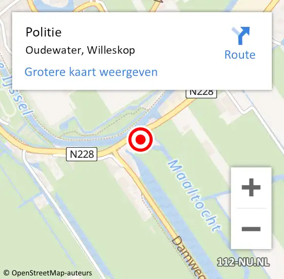 Locatie op kaart van de 112 melding: Politie Oudewater, Willeskop op 19 november 2015 16:55