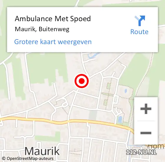 Locatie op kaart van de 112 melding: Ambulance Met Spoed Naar Maurik, Buitenweg op 19 november 2015 16:56