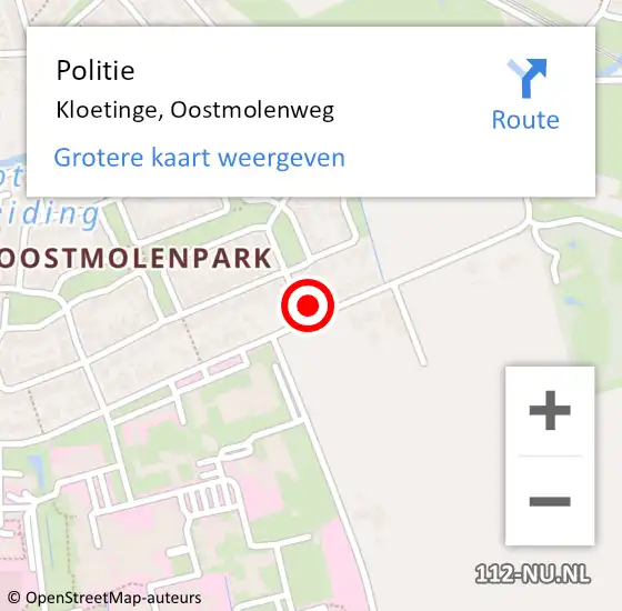 Locatie op kaart van de 112 melding: Politie Kloetinge, Oostmolenweg op 19 november 2015 17:46