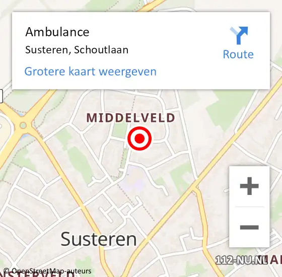 Locatie op kaart van de 112 melding: Ambulance Susteren, Schoutlaan op 19 november 2015 18:47