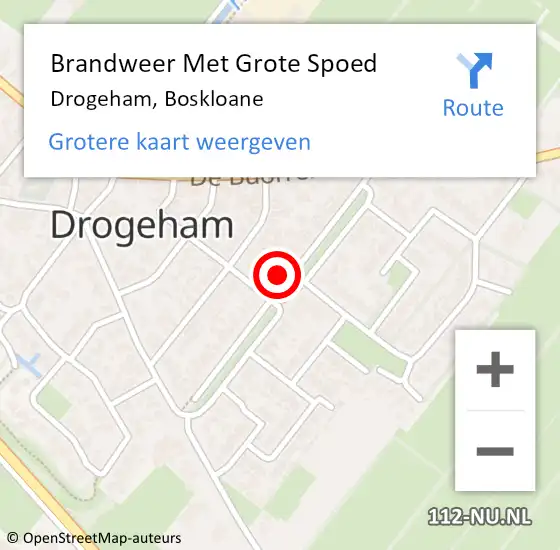 Locatie op kaart van de 112 melding: Brandweer Met Grote Spoed Naar Drogeham, Boskloane op 19 november 2015 18:48