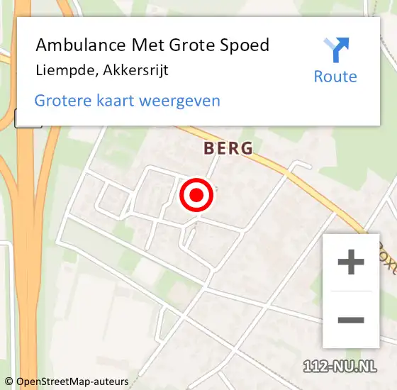 Locatie op kaart van de 112 melding: Ambulance Met Grote Spoed Naar Liempde, Akkersrijt op 19 november 2015 20:40