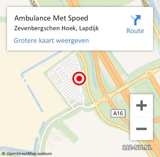 Locatie op kaart van de 112 melding: Ambulance Met Spoed Naar Zevenbergschen Hoek, Lapdijk op 19 november 2015 20:54