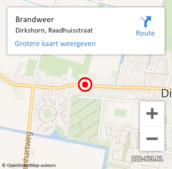 Locatie op kaart van de 112 melding: Brandweer Dirkshorn, Raadhuisstraat op 19 november 2015 22:02