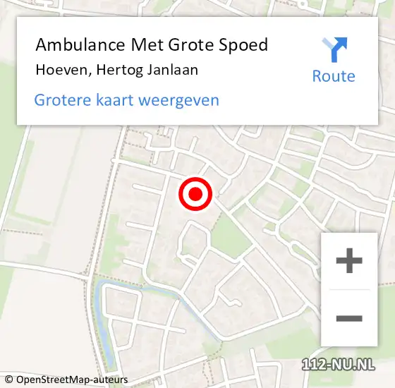 Locatie op kaart van de 112 melding: Ambulance Met Grote Spoed Naar Hoeven, Hertog Janlaan op 19 november 2015 22:57