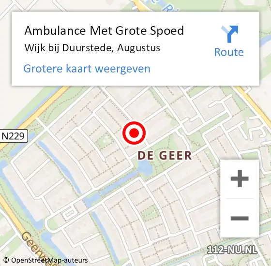 Locatie op kaart van de 112 melding: Ambulance Met Grote Spoed Naar Wijk bij Duurstede, Augustus op 20 november 2015 00:03