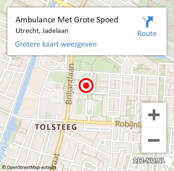 Locatie op kaart van de 112 melding: Ambulance Met Grote Spoed Naar Utrecht, Jadelaan op 20 november 2015 01:06