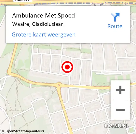 Locatie op kaart van de 112 melding: Ambulance Met Spoed Naar Waalre, Gladioluslaan op 20 november 2015 09:16