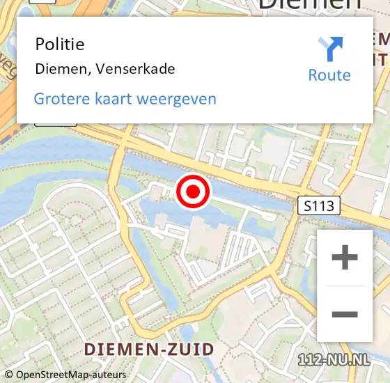 Locatie op kaart van de 112 melding: Politie Diemen, Venserkade op 20 november 2015 09:30