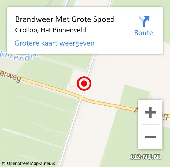 Locatie op kaart van de 112 melding: Brandweer Met Grote Spoed Naar Grolloo, Het Binnenveld op 20 november 2015 10:22