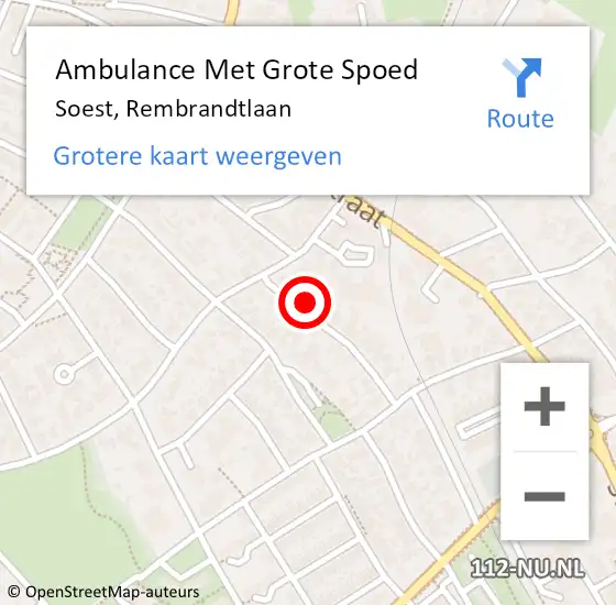 Locatie op kaart van de 112 melding: Ambulance Met Grote Spoed Naar Soest, Rembrandtlaan op 20 november 2015 12:27