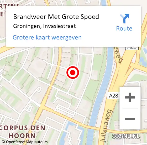 Locatie op kaart van de 112 melding: Brandweer Met Grote Spoed Naar Groningen, Invasiestraat op 27 november 2013 14:39