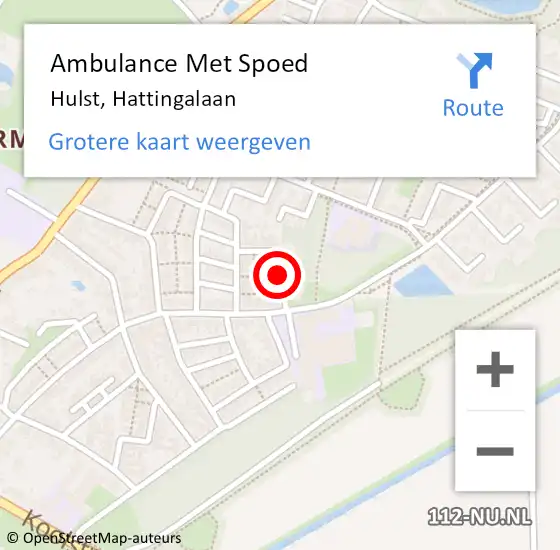 Locatie op kaart van de 112 melding: Ambulance Met Spoed Naar Hulst, Hattingalaan op 20 november 2015 12:45