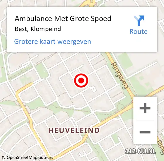 Locatie op kaart van de 112 melding: Ambulance Met Grote Spoed Naar Best, Klompeind op 20 november 2015 12:57