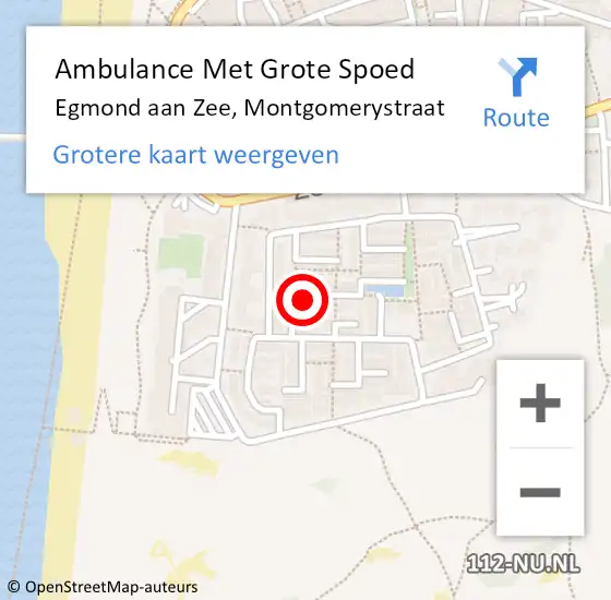 Locatie op kaart van de 112 melding: Ambulance Met Grote Spoed Naar Egmond aan Zee, Montgomerystraat op 20 november 2015 13:14