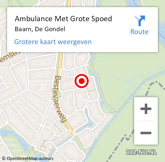 Locatie op kaart van de 112 melding: Ambulance Met Grote Spoed Naar Baarn, De Gondel op 20 november 2015 13:50