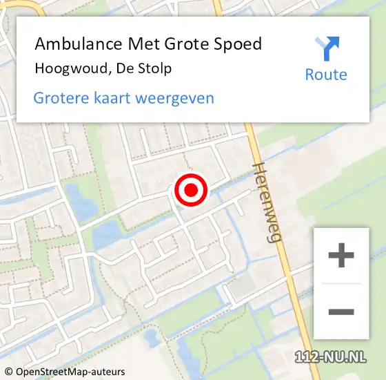 Locatie op kaart van de 112 melding: Ambulance Met Grote Spoed Naar Hoogwoud, De Stolp op 20 november 2015 15:34