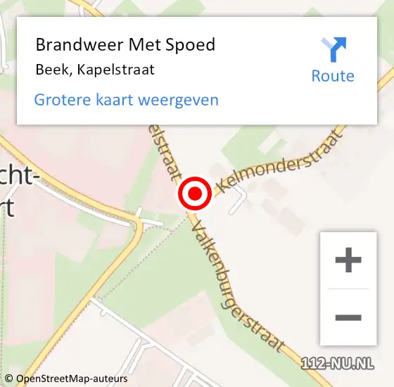 Locatie op kaart van de 112 melding: Brandweer Met Spoed Naar Beek, Kapelstraat op 20 november 2015 17:02